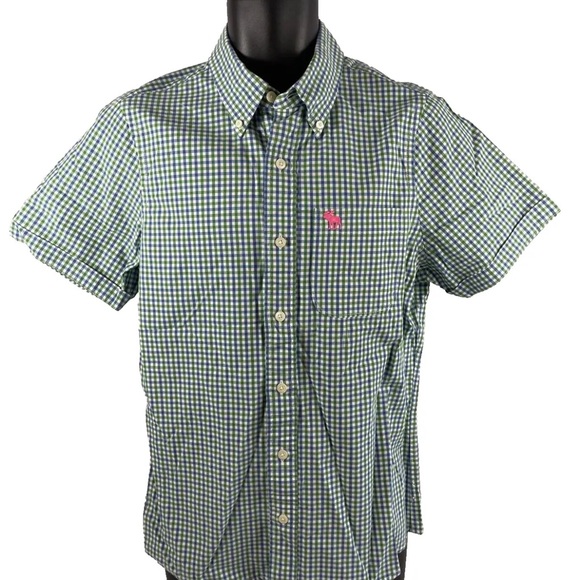 Vtg Y2K Mens Abercrombie & Fitch Green Blue Check SS Button Up Shirt Sz M Muscle - Picture 2 of 5